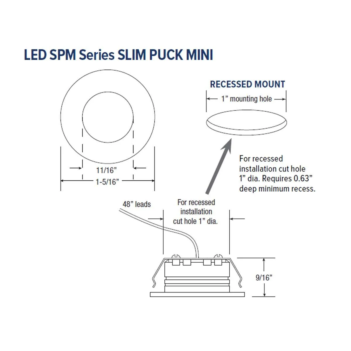 12VDC Recess Mount LED Slim Puck Mini, 3000K, 90 Lumens, Bronze