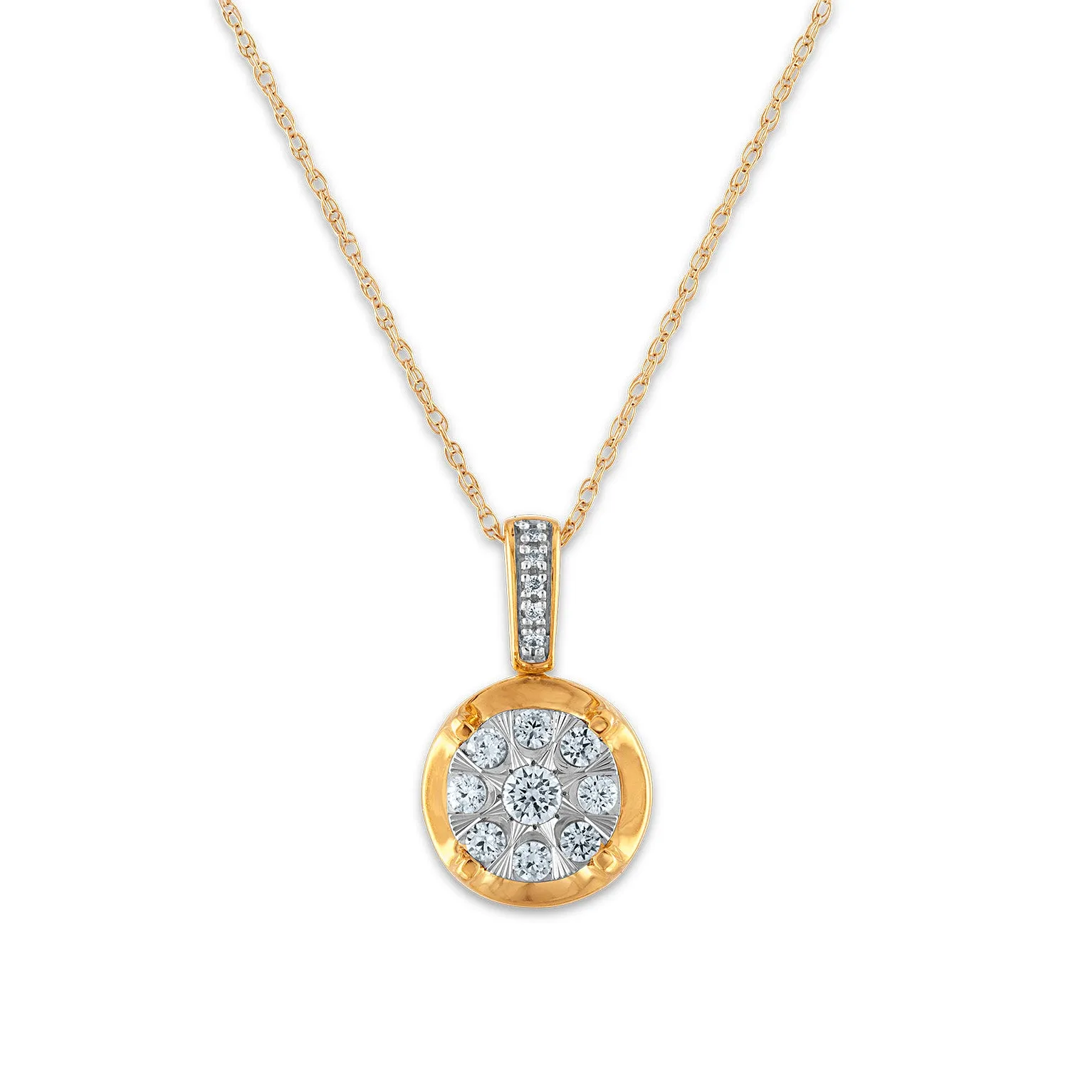 1/4 CTW Diamond Cluster 18-inch Pendant in 10KT White and Yellow Gold