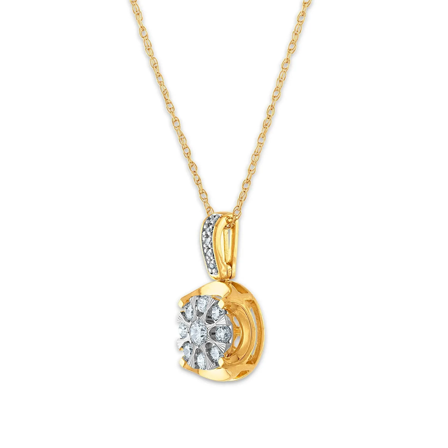 1/4 CTW Diamond Cluster 18-inch Pendant in 10KT White and Yellow Gold