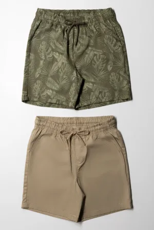 2 Pack Shorts Dark Green & Natural