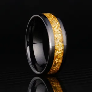 24K Gold Leaf Ring on Black Ceramic | Full Channel