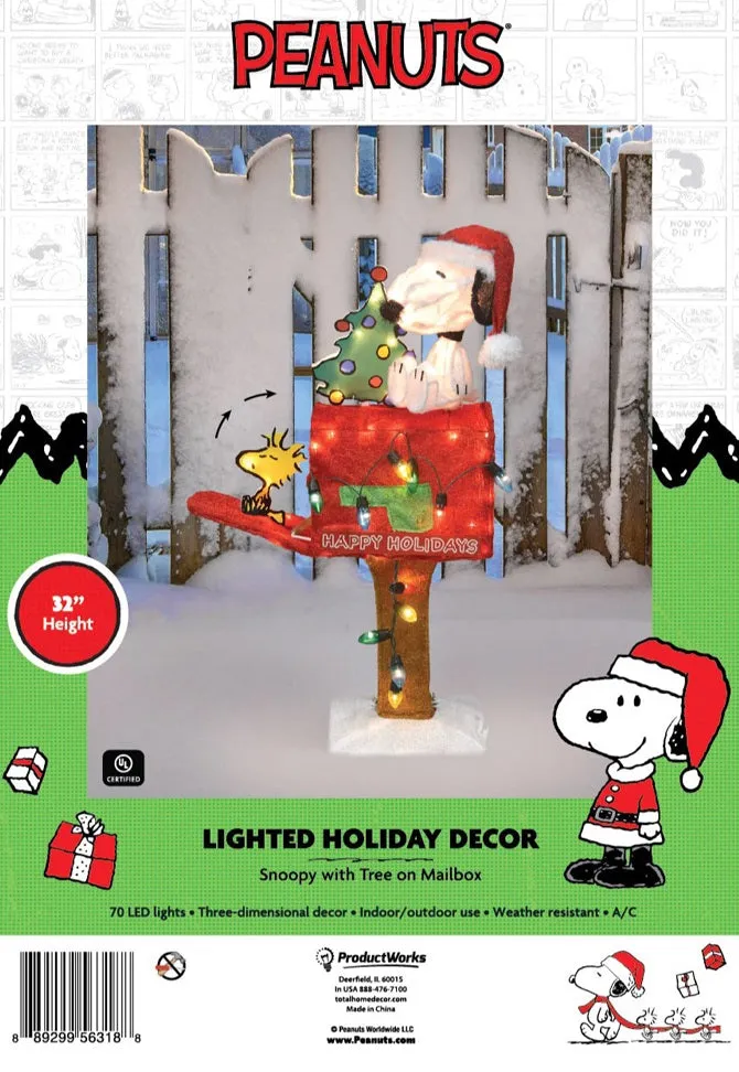 3D Peanuts® Snoopy and Woodstock on Mailbox LED Christmas Yard Art Decoration