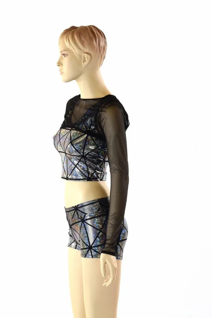 3PC Black & Silver Mesh Bolero Set