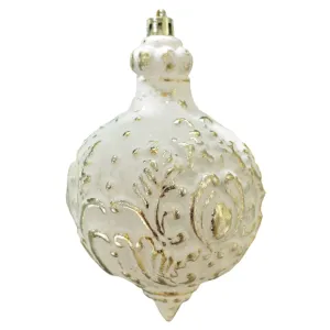 5'' Plastic Finial Ball Ornament in White with Gold Finish | FY