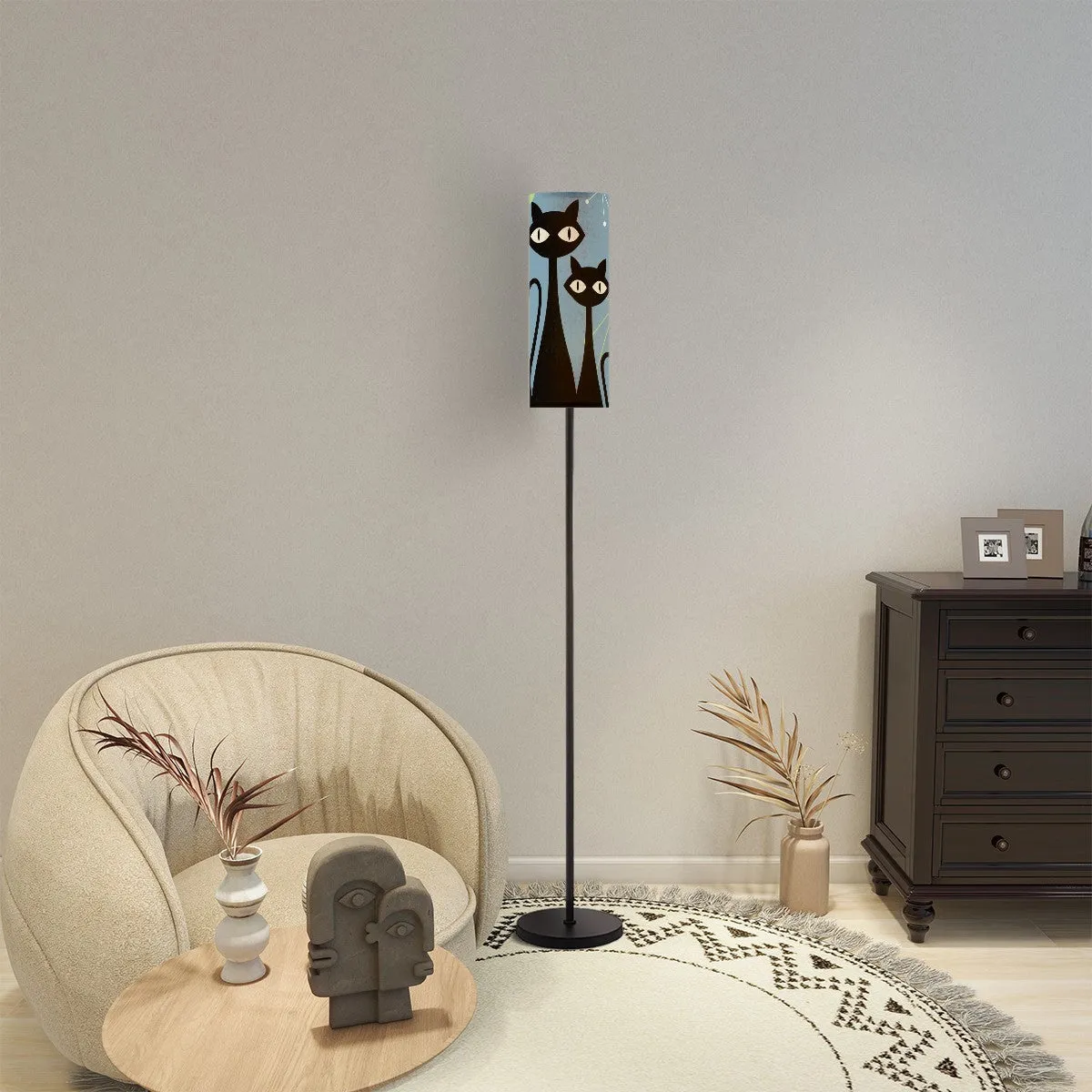 Atomic Cat Floor Lamp, Kitschy Fun Blue Boomerang Design Modern Floor Lamp