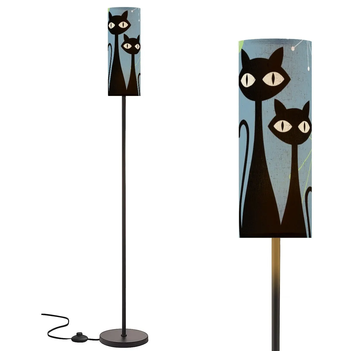 Atomic Cat Floor Lamp, Kitschy Fun Blue Boomerang Design Modern Floor Lamp