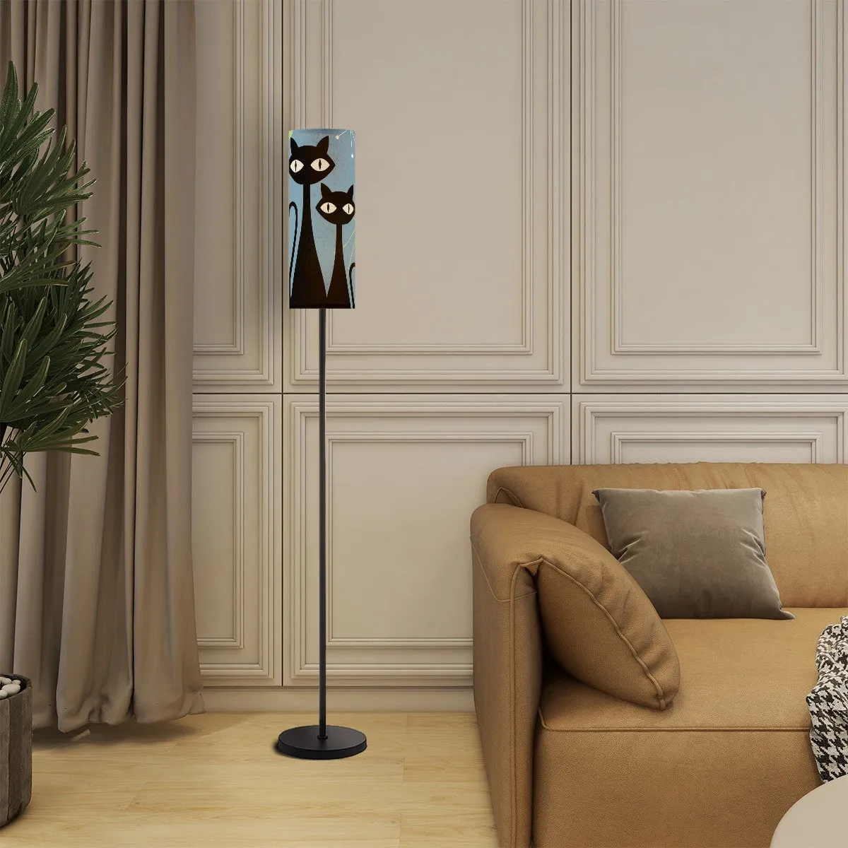 Atomic Cat Floor Lamp, Kitschy Fun Blue Boomerang Design Modern Floor Lamp