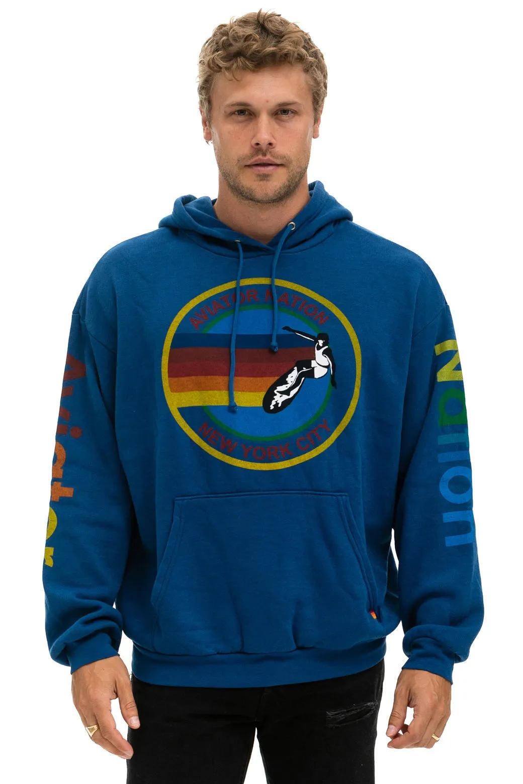 AVIATOR NATION NEW YORK CITY RELAXED PULLOVER HOODIE - ROYAL