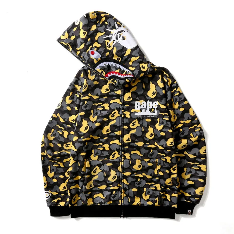 Bape Ape Shark Camo Men Hoodie Full Zipper Unisex Hoodie Bape Jacket