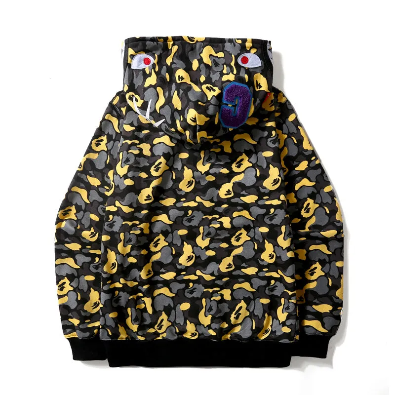 Bape Ape Shark Camo Men Hoodie Full Zipper Unisex Hoodie Bape Jacket