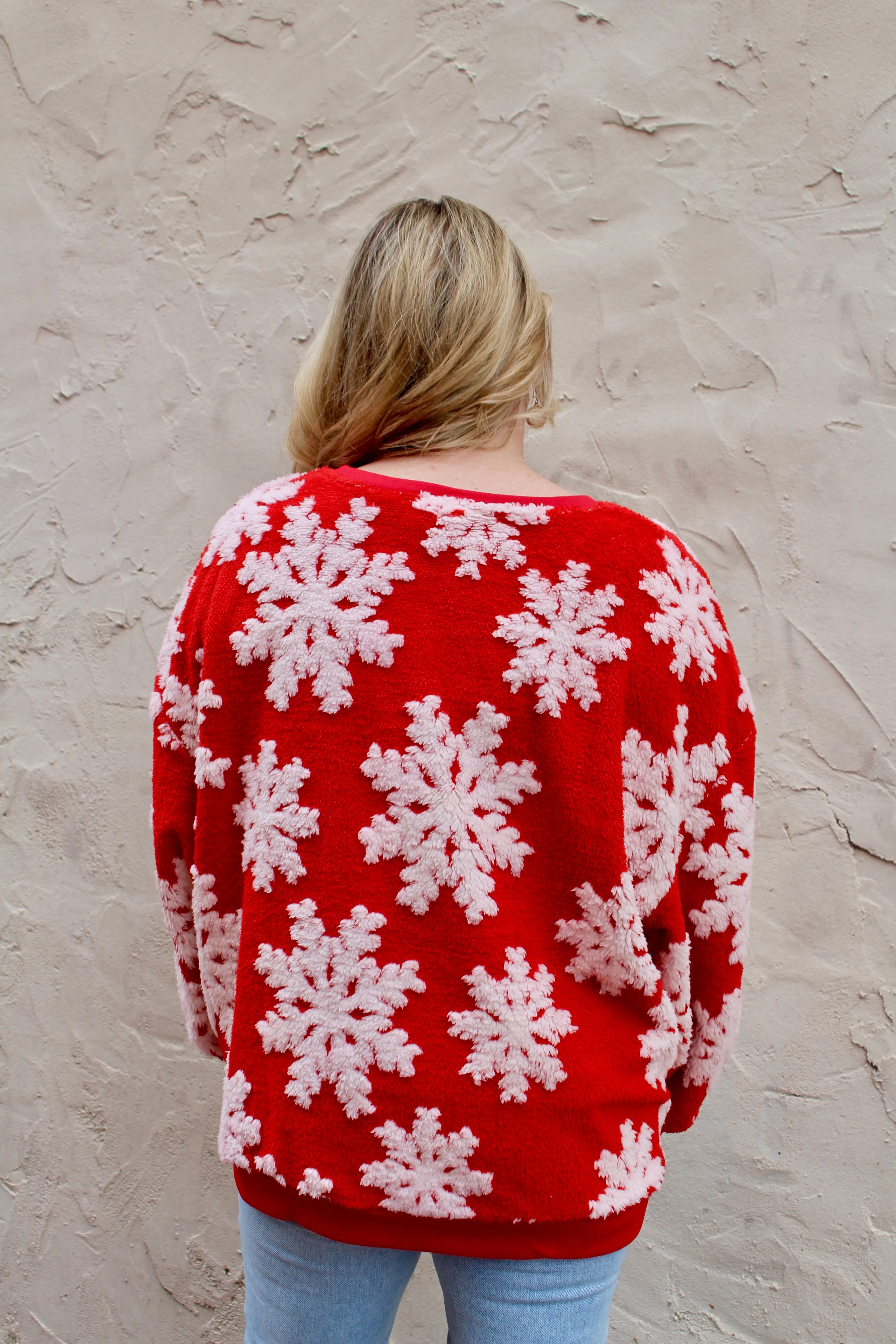 BiBi Christmas Snowflake Pullover Top in Red