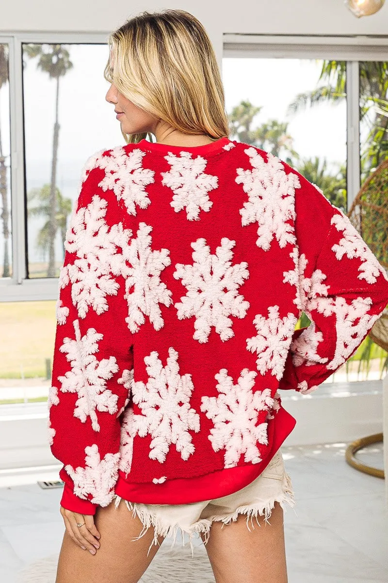 BiBi Christmas Snowflake Pullover Top in Red