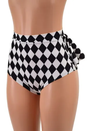 Black & White Diamond Ruffle Rump Siren Shorts