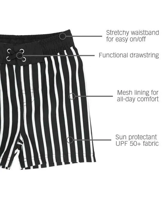 Black and White Stripe Boys Swim Trunks