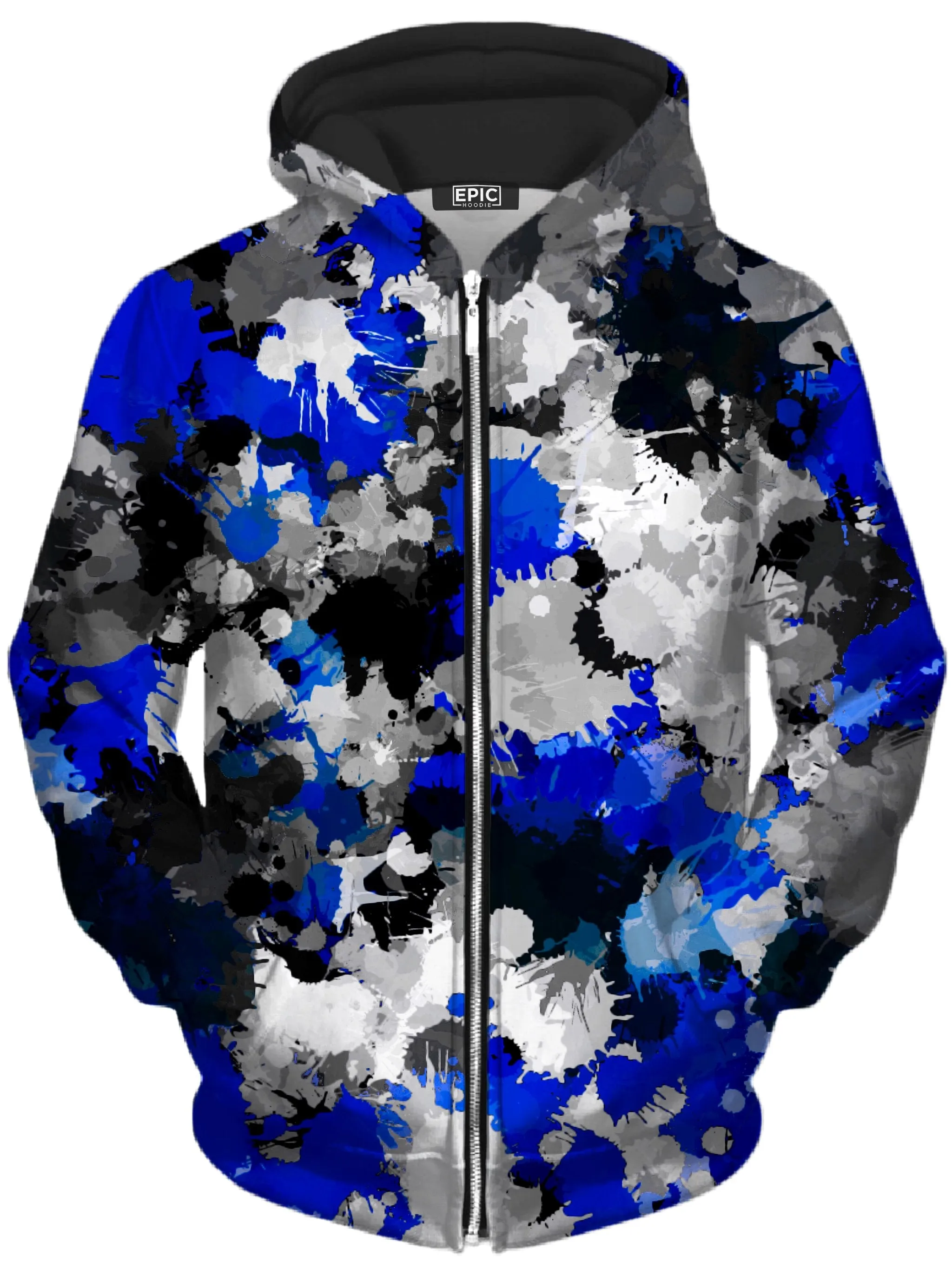 Blue and Grey Paint Splatter Unisex Zip-Up Hoodie