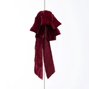 Burgundy Red Raw Edge Silk Velvet Velvet Lux Drape Loop Bow