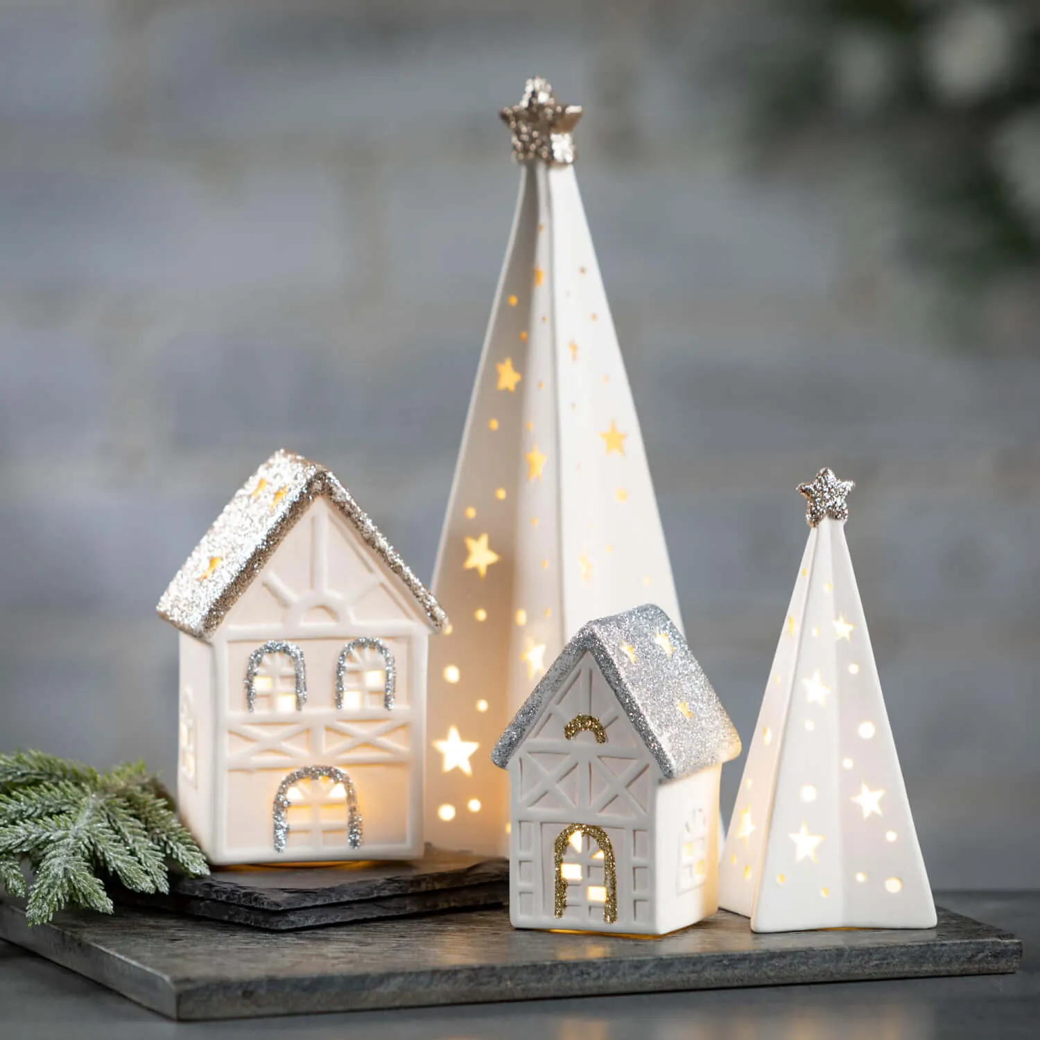 Ceramic Led House Set Of 3