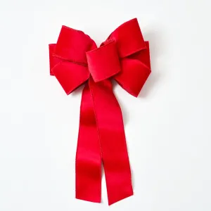 Christmas Red Taffeta Wire-Lined Hand-Knotted Drape Loop Bow