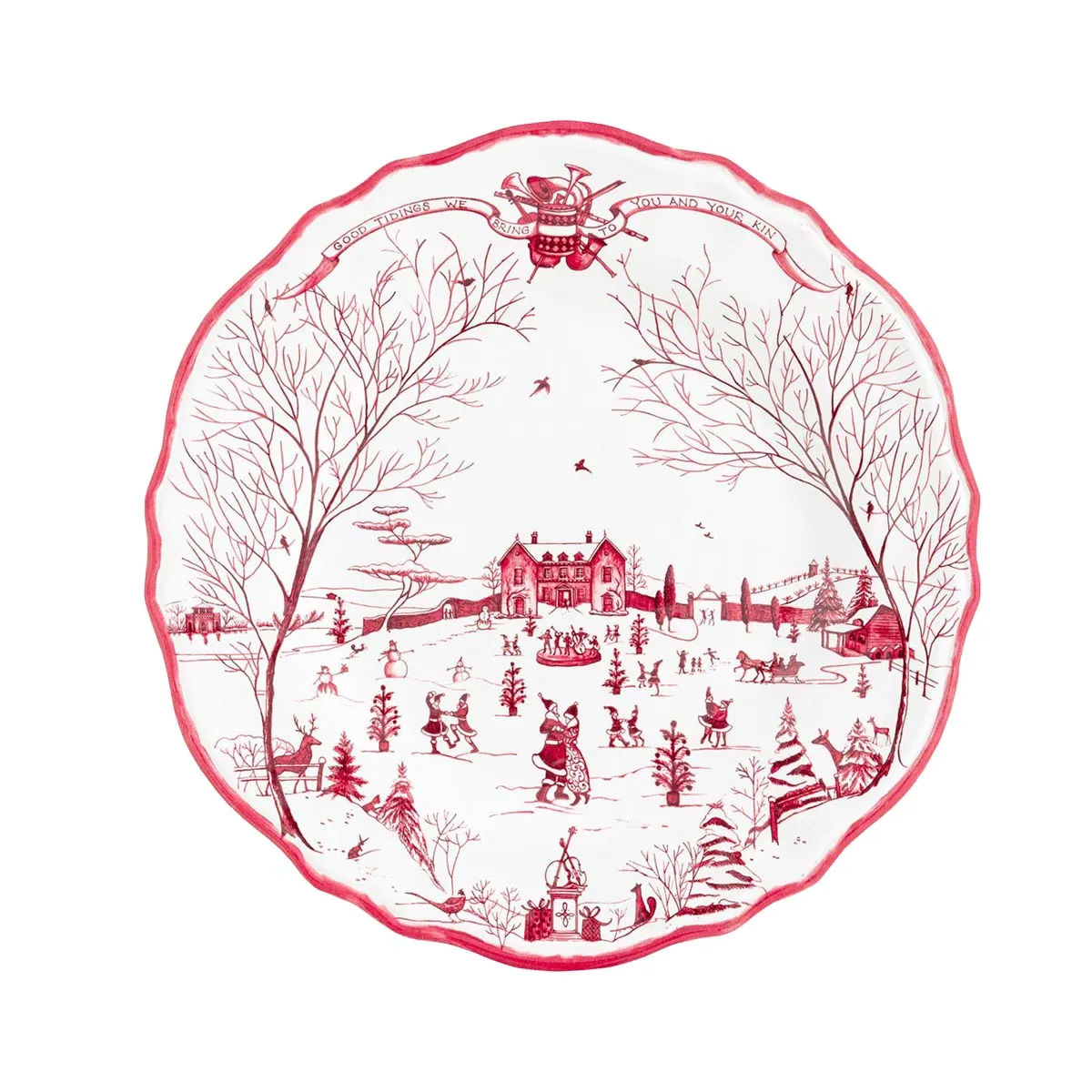 Country Estate Winter Frolic Melamine Dinner Plate Set/4