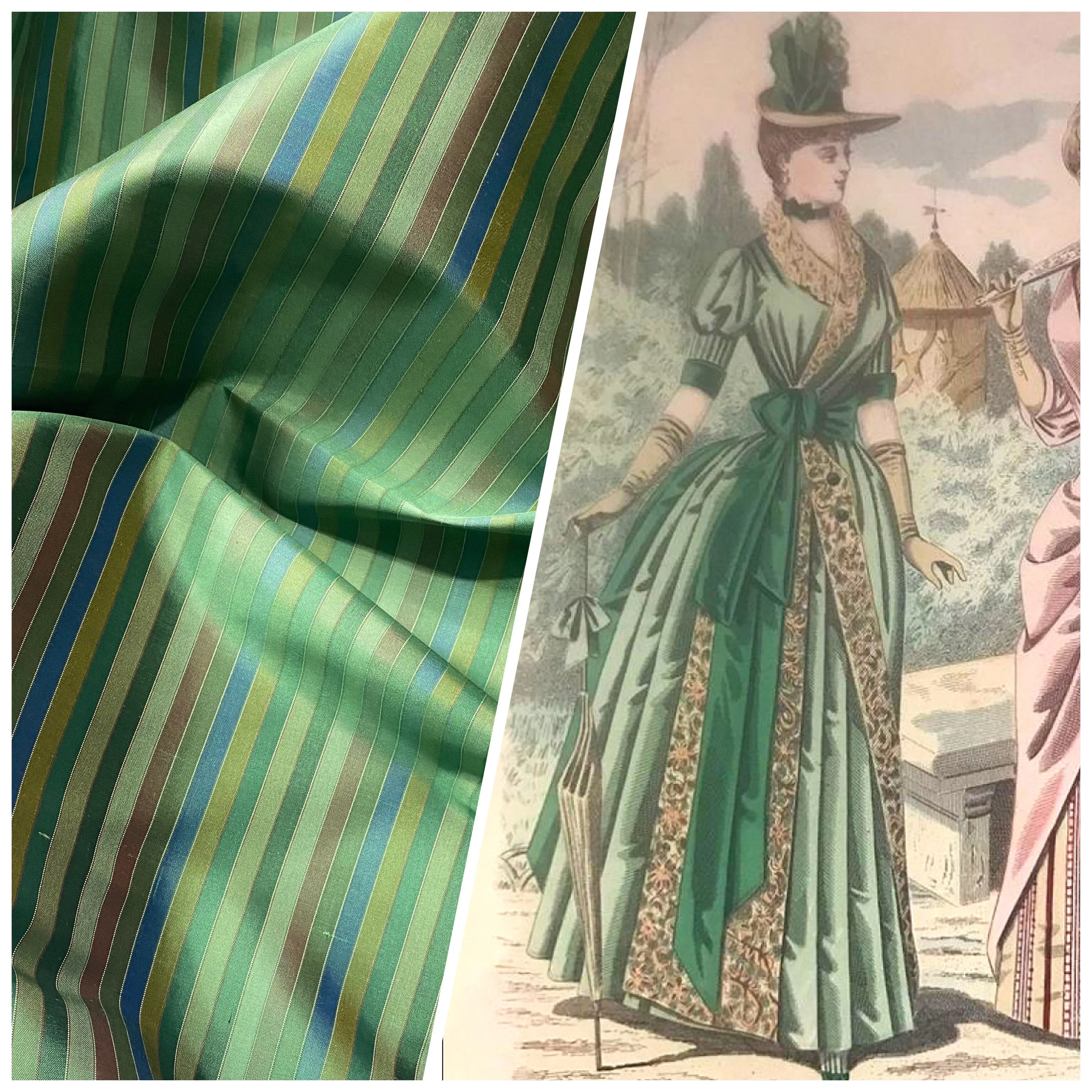 Duchess Roxanne 100% Silk Taffeta - Green Stripes SB_1_54