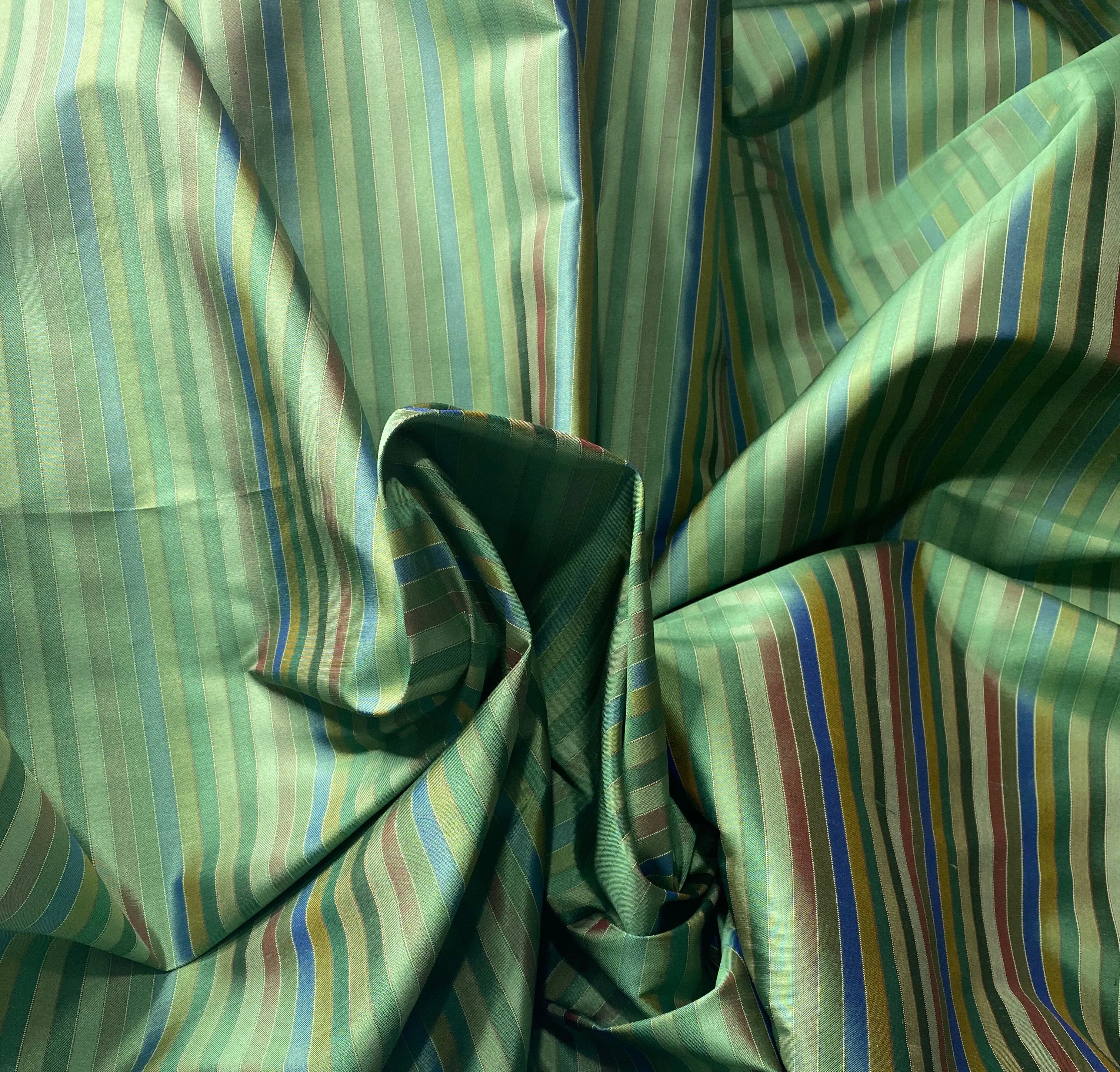 Duchess Roxanne 100% Silk Taffeta - Green Stripes SB_1_54