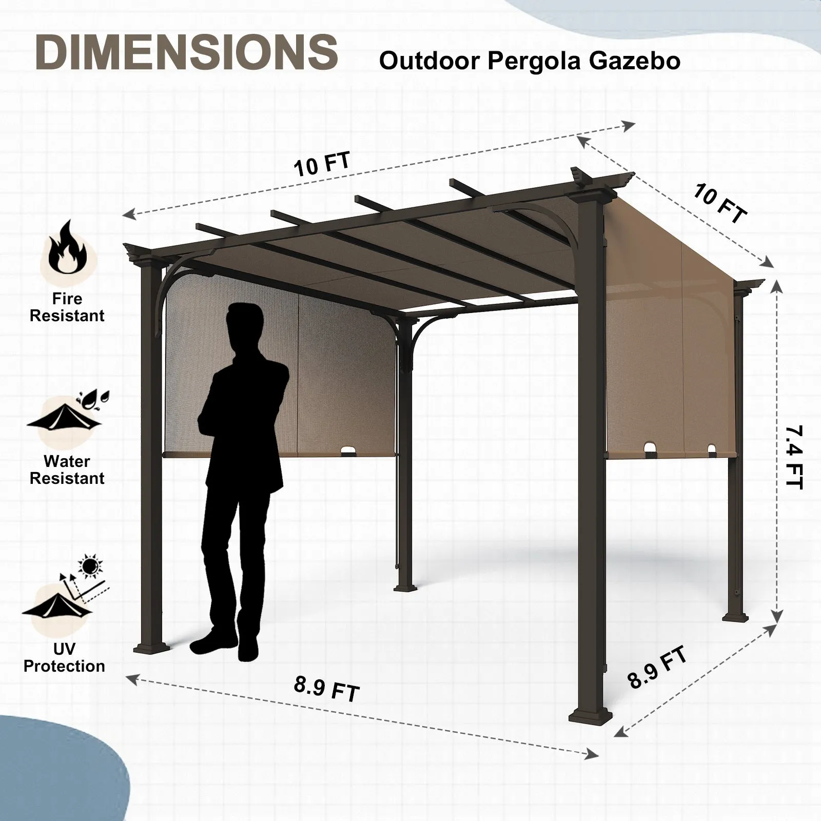 EAGLE PEAK 10x10 Metal Pergola with Textilene Top