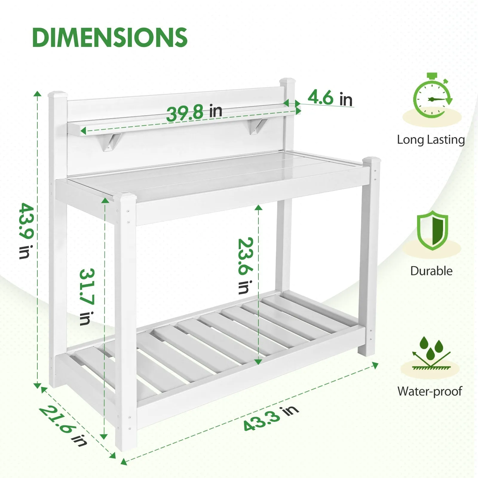 EAGLE PEAK Vinyl Waterproof Garden Potting Bench 40x 21.6x43.9