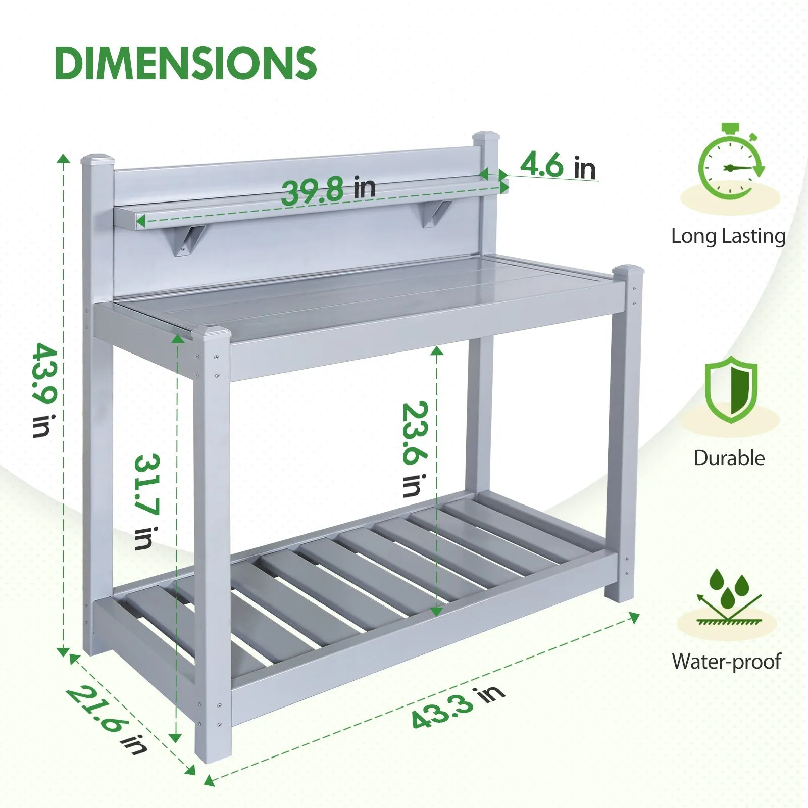 EAGLE PEAK Vinyl Waterproof Garden Potting Bench 40x 21.6x43.9