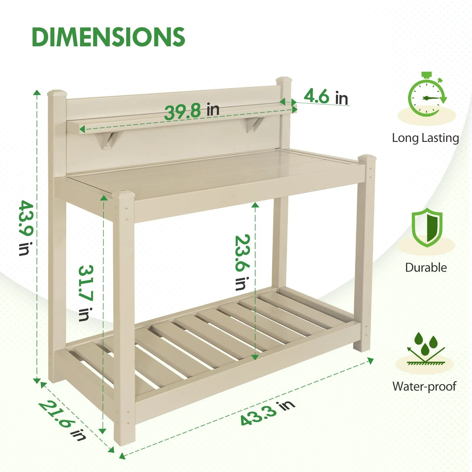 EAGLE PEAK Vinyl Waterproof Garden Potting Bench 40x 21.6x43.9