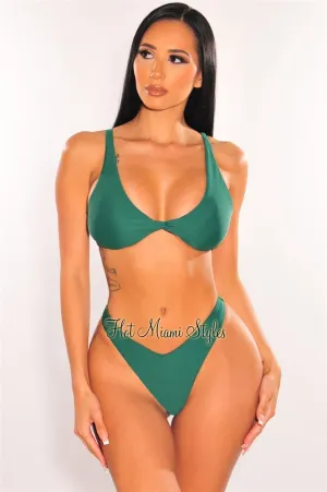 Emerald Padded Knotted Spaghetti Straps High Cut Bikini Bottom