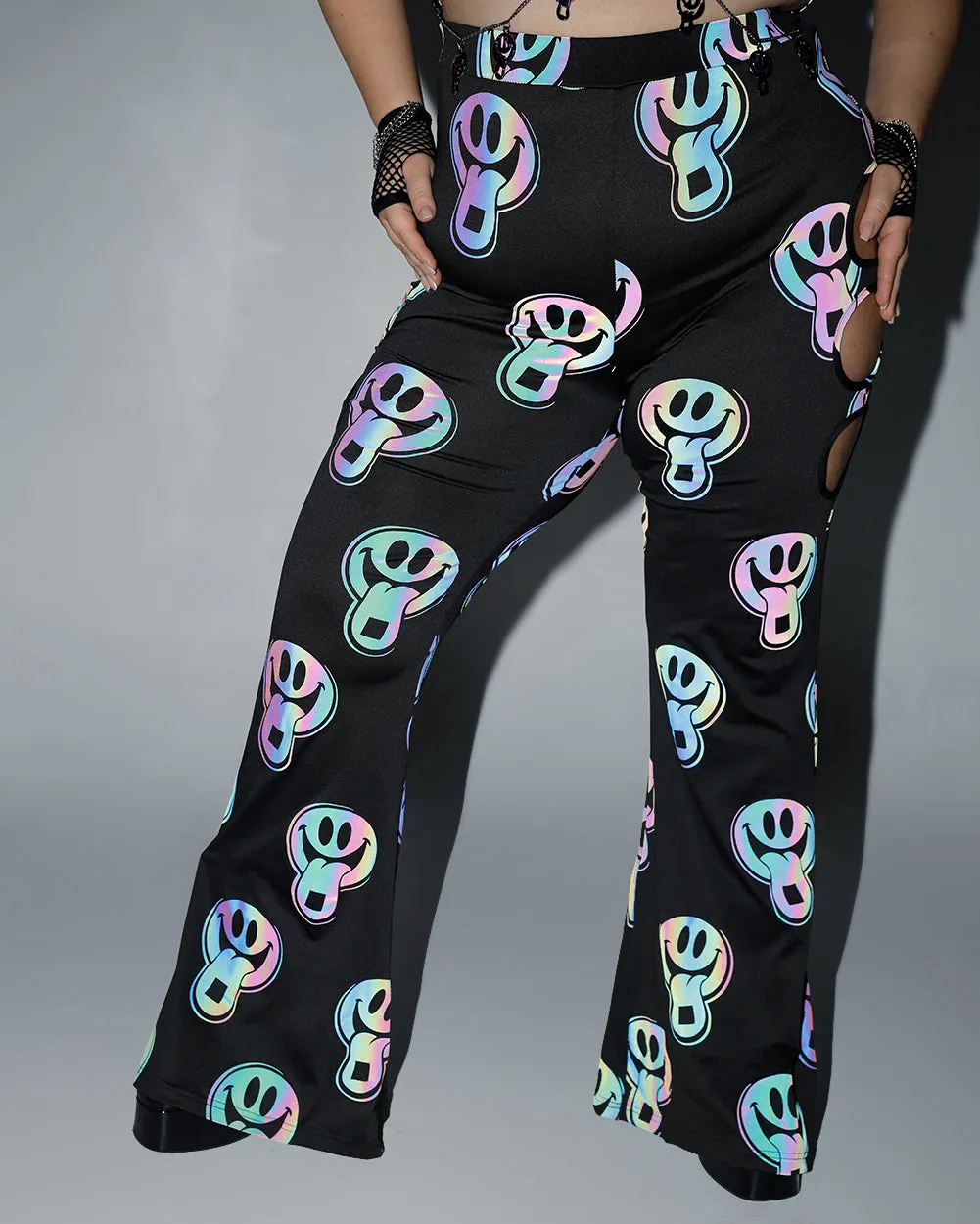 Happy Hour Rainbow Reflective Cutout Bell Bottoms