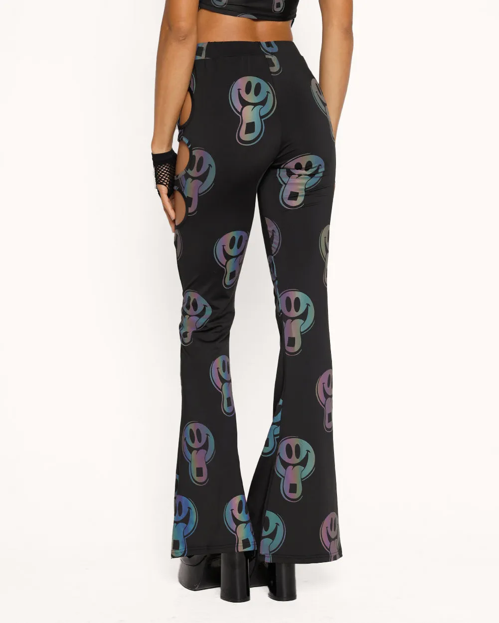 Happy Hour Rainbow Reflective Cutout Bell Bottoms