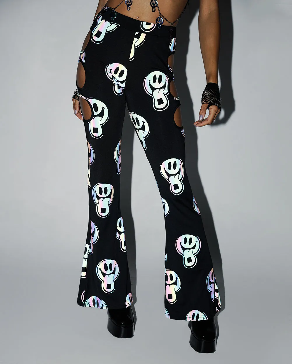 Happy Hour Rainbow Reflective Cutout Bell Bottoms