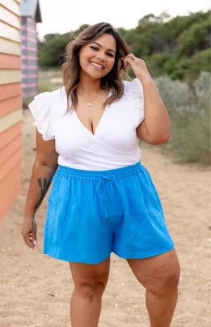 Harlow Linen Blend Shorts in Ocean Blue