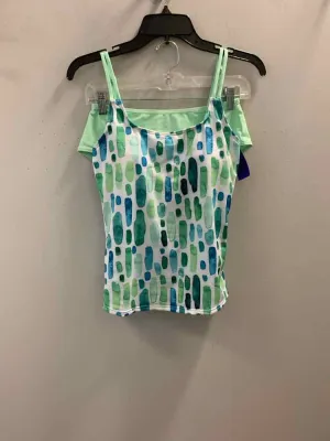 NWT MADE WITH LOVE Swimwear Size M GRN/WHT/BLU SPAGHETTI STRAP Swimsuit