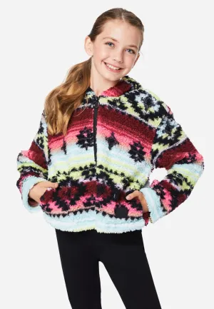 Patterned Faux Sherpa Zip-Front Hoodie