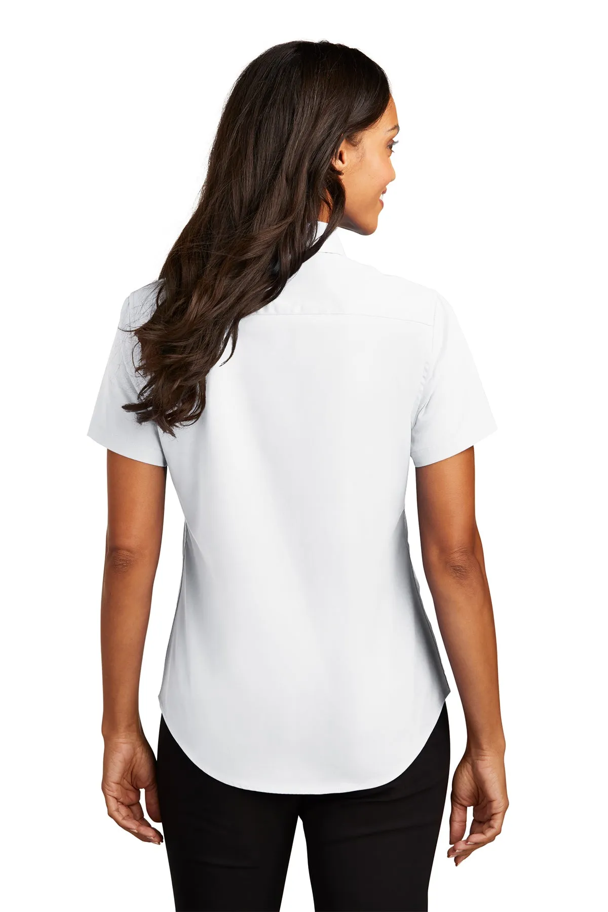 Port Authority Ladies Short Sleeve Easy Care Branded Shirts, White/Light Stone