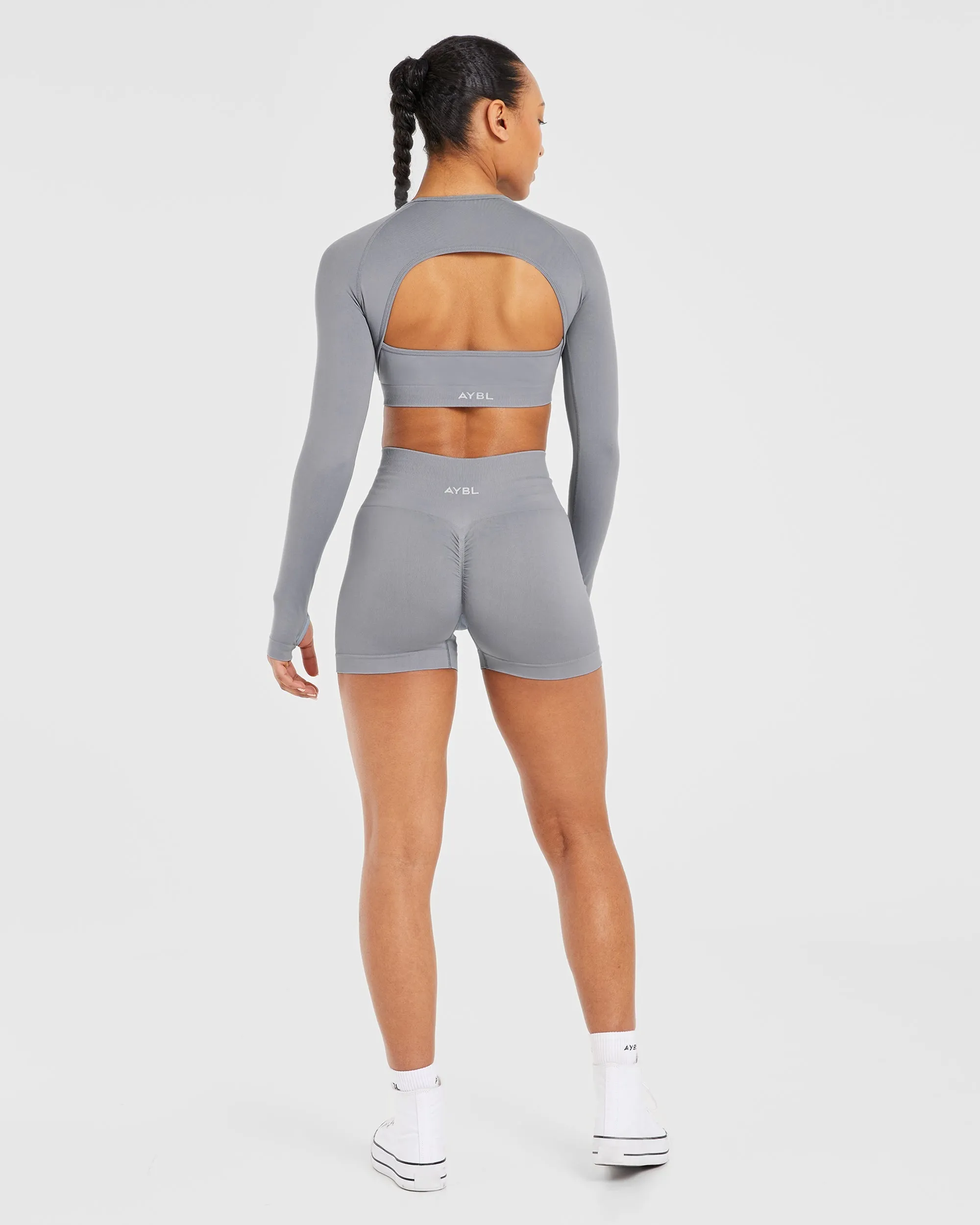 Power Seamless Long Sleeve Crop Top - Grey