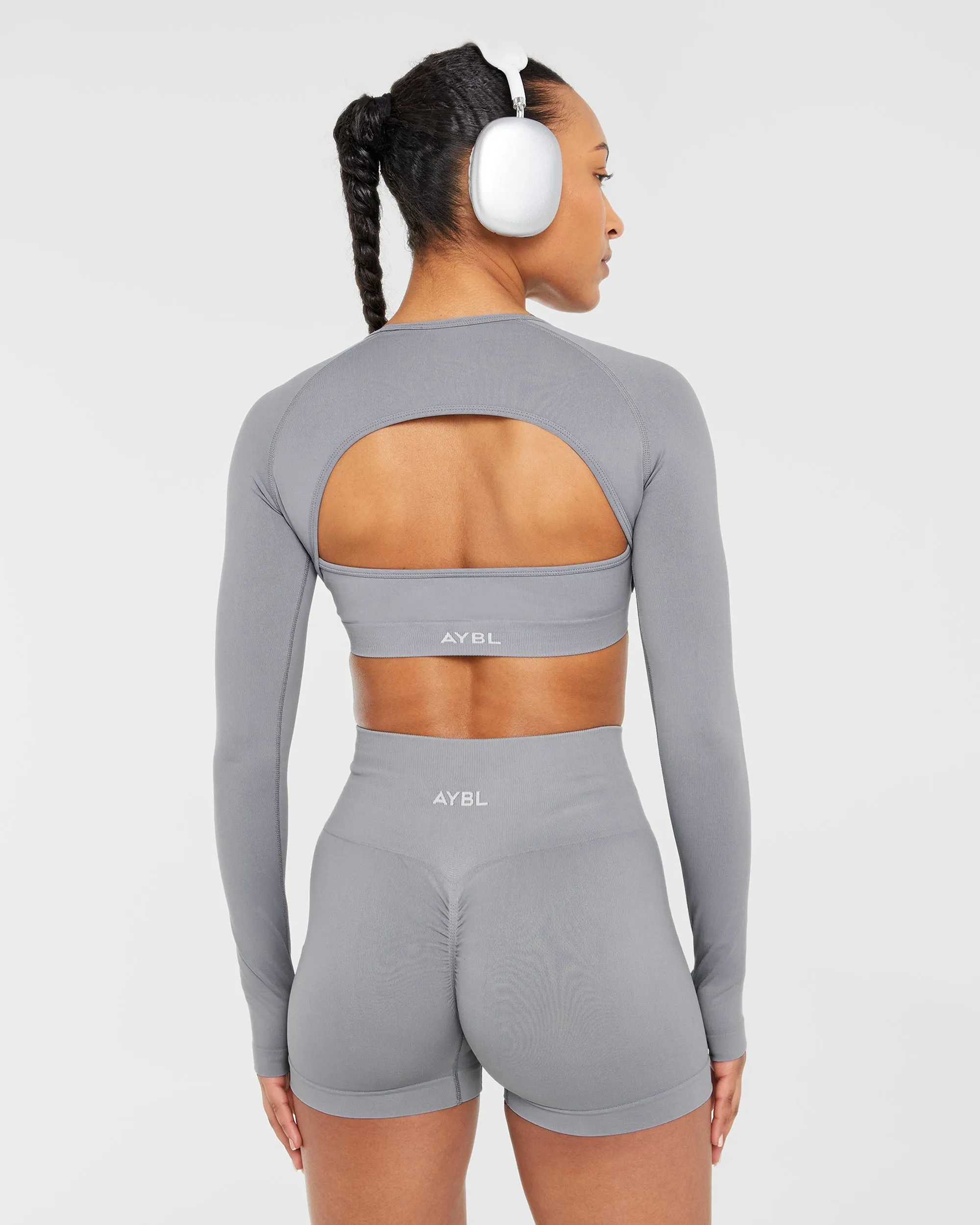 Power Seamless Long Sleeve Crop Top - Grey