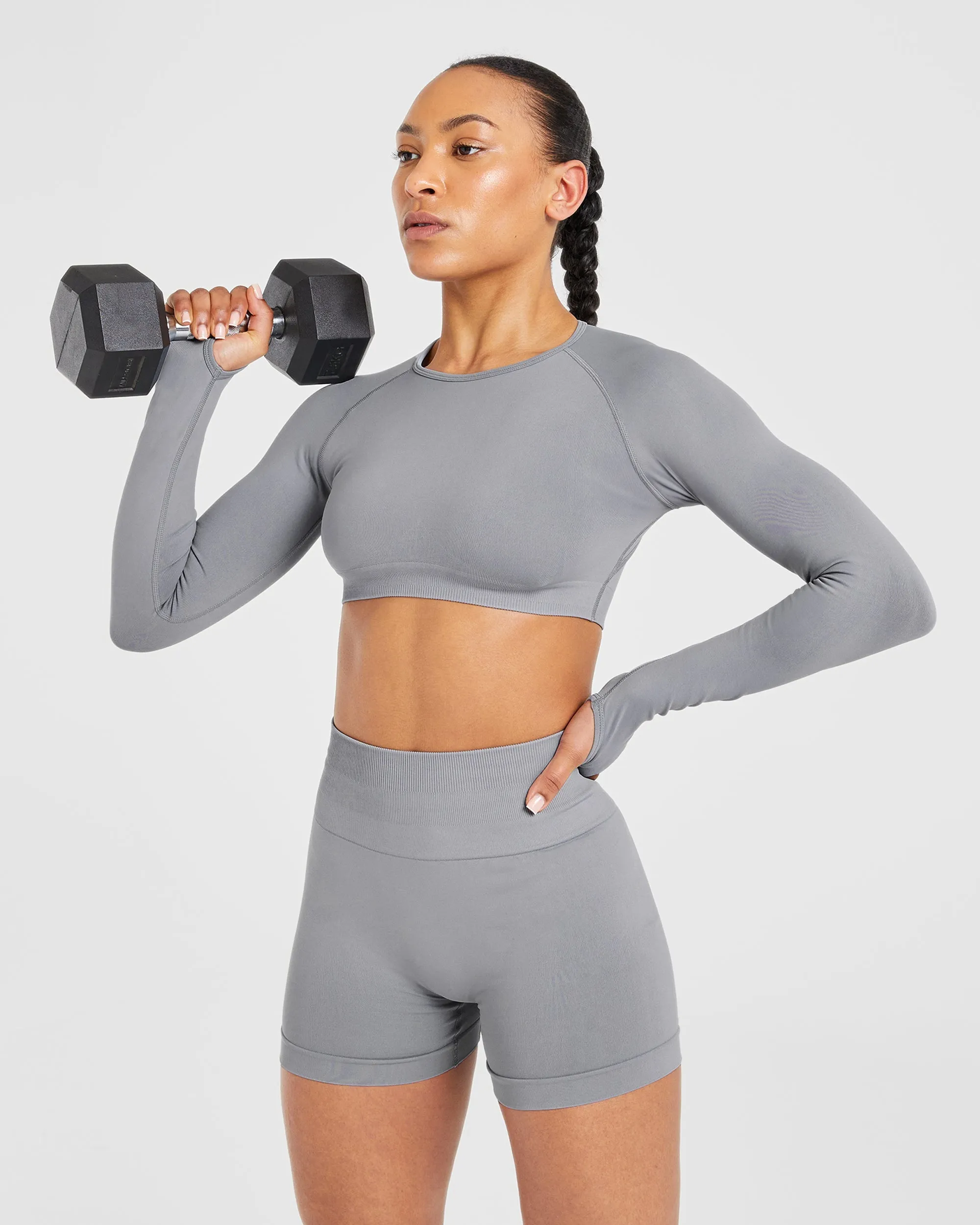 Power Seamless Long Sleeve Crop Top - Grey