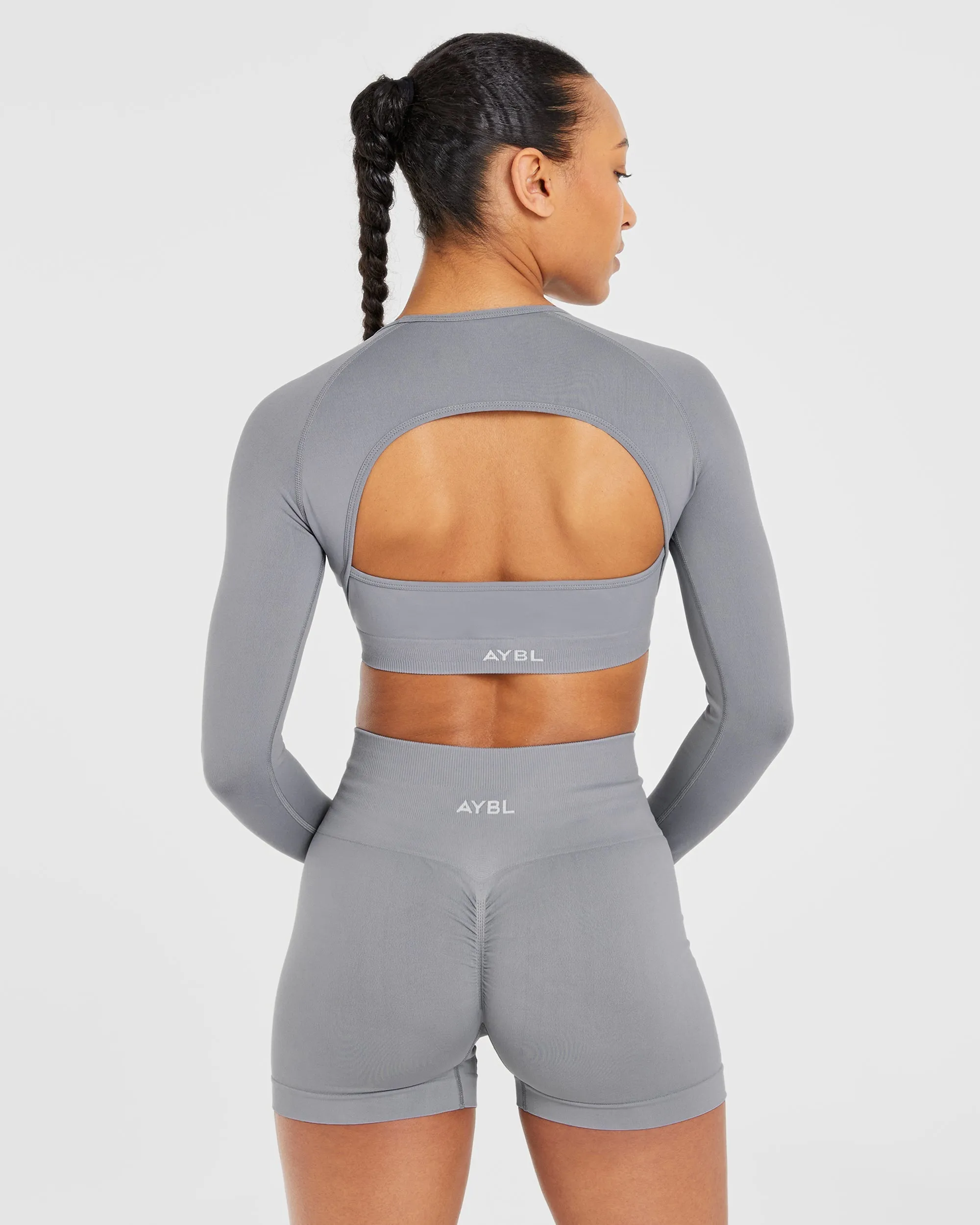 Power Seamless Long Sleeve Crop Top - Grey