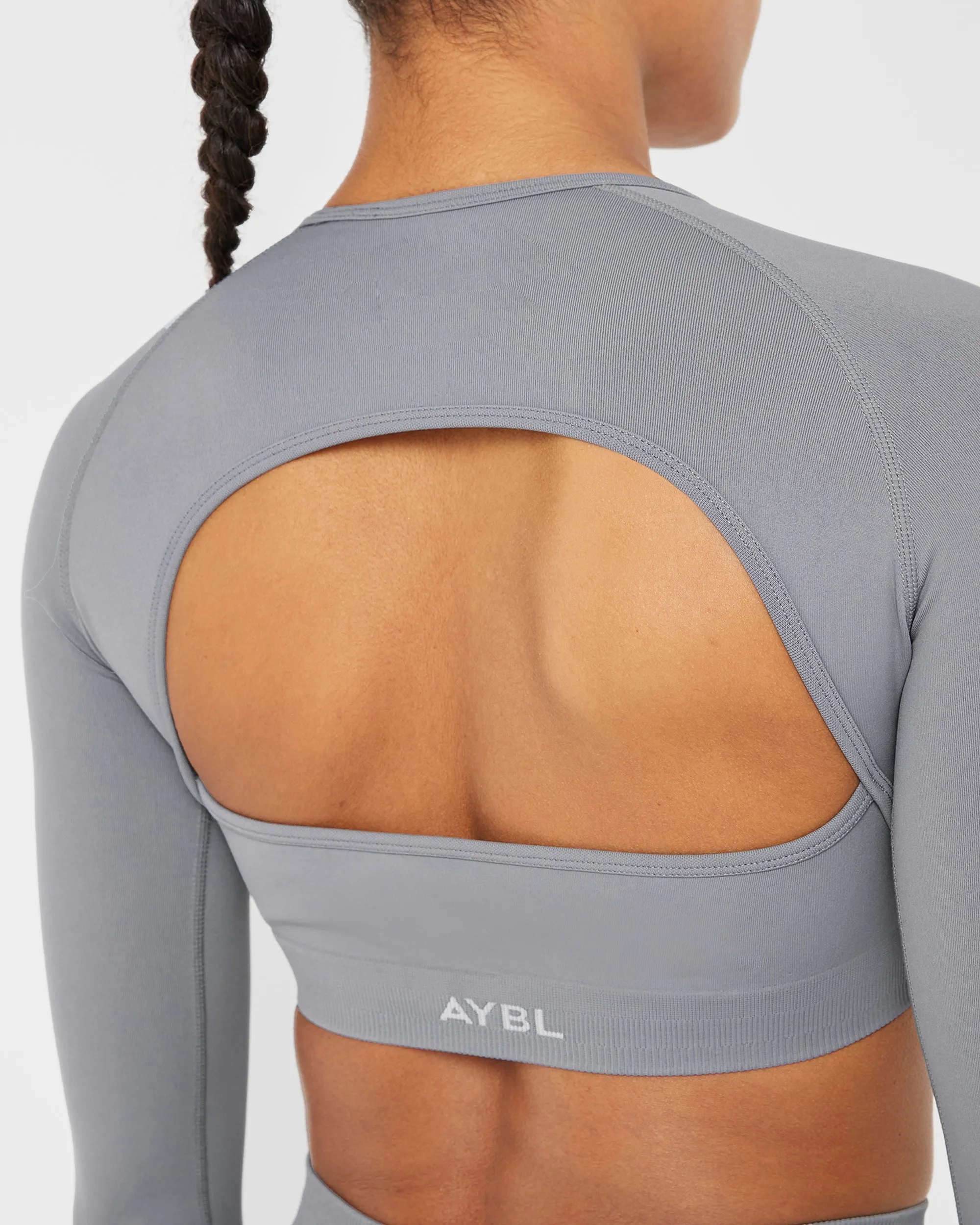 Power Seamless Long Sleeve Crop Top - Grey