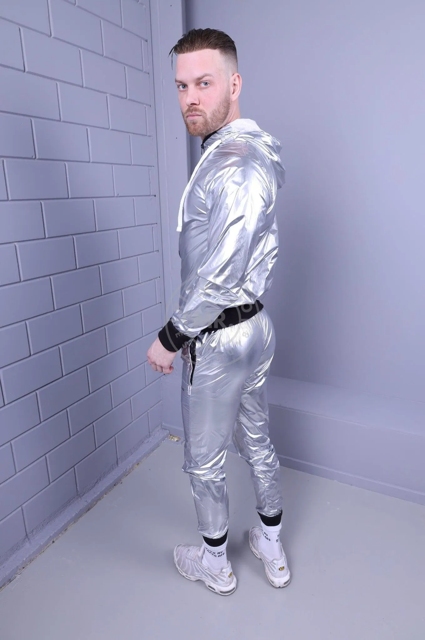 Shiny Nylon Tracksuit Pants - Silver