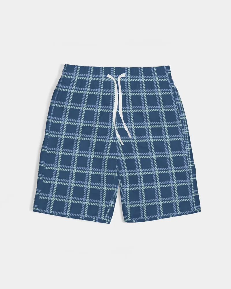 SMF Dark Blue Windowpane Masculine Youth Swim Trunk