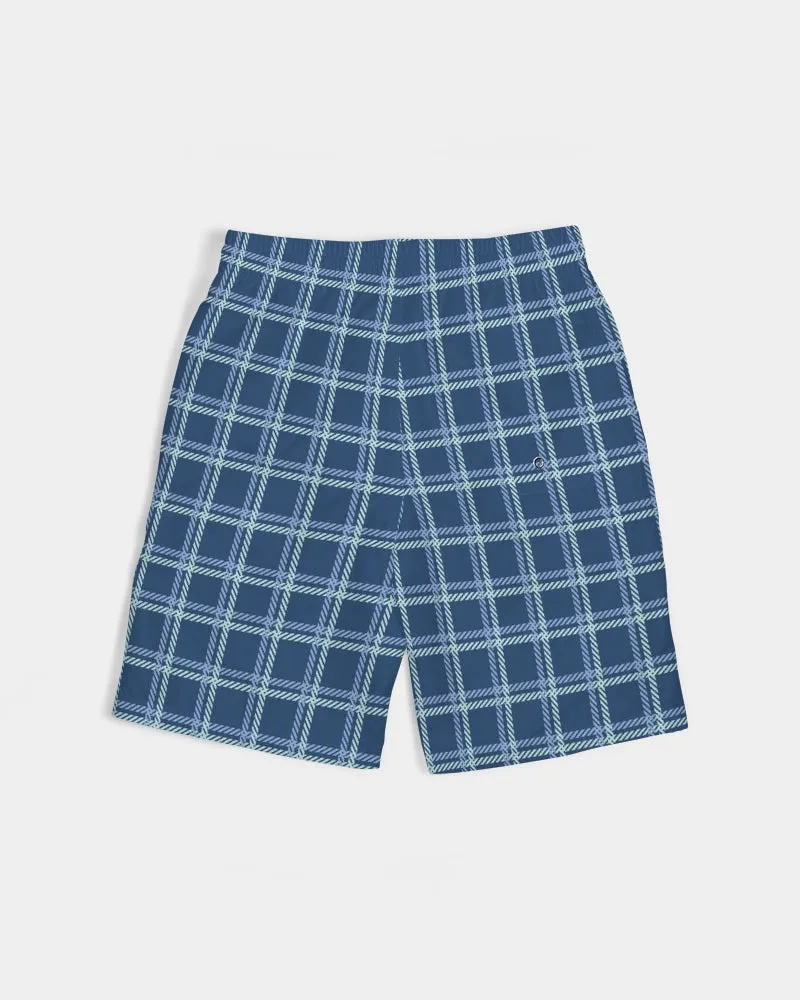 SMF Dark Blue Windowpane Masculine Youth Swim Trunk