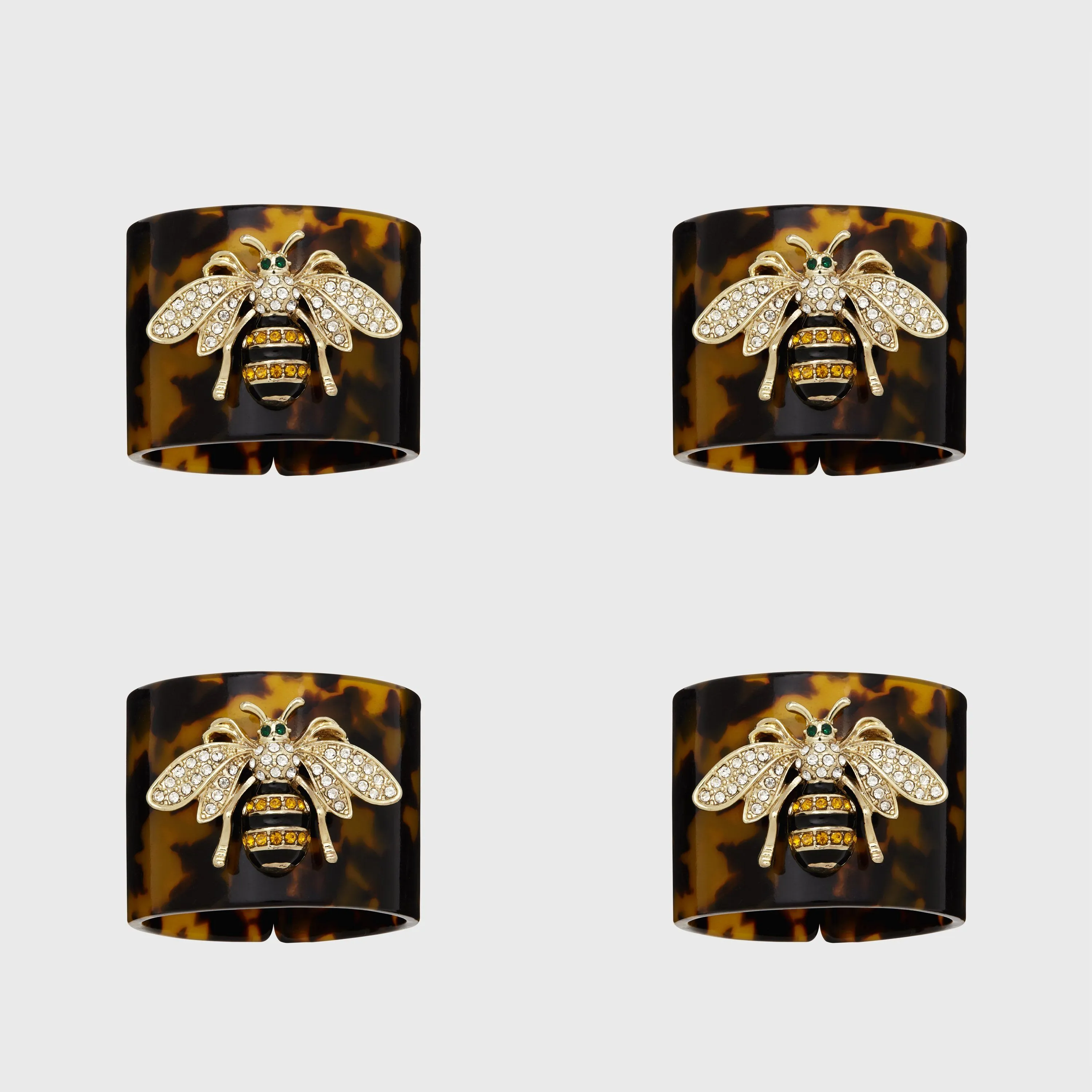 Stripey Bee Resin Napkin Rings, Tortoiseshell, Set of 4