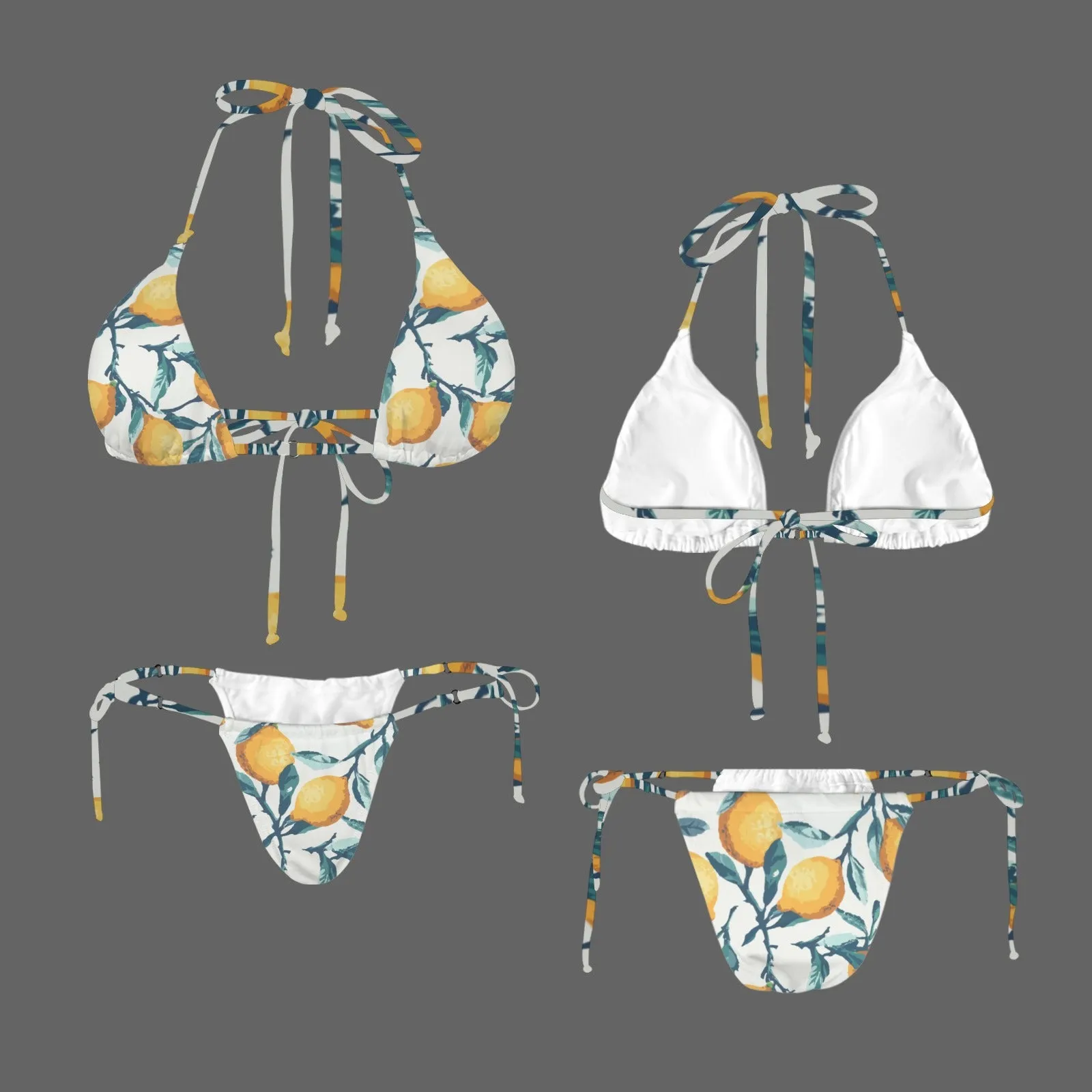 Vampire Art Glam Halter String Bikini Swimsuit Set - Retro Lemons in White